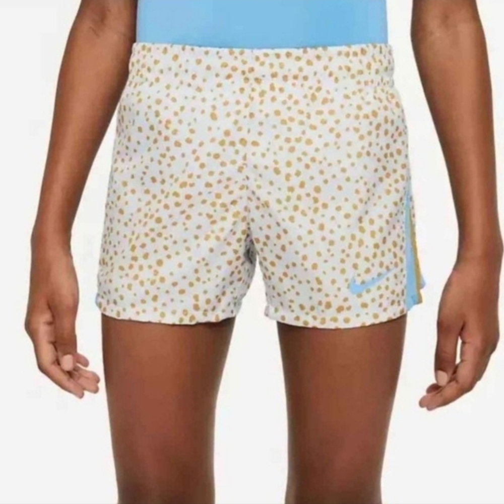 Nike White Athletic Shorts with Gold Dot Print